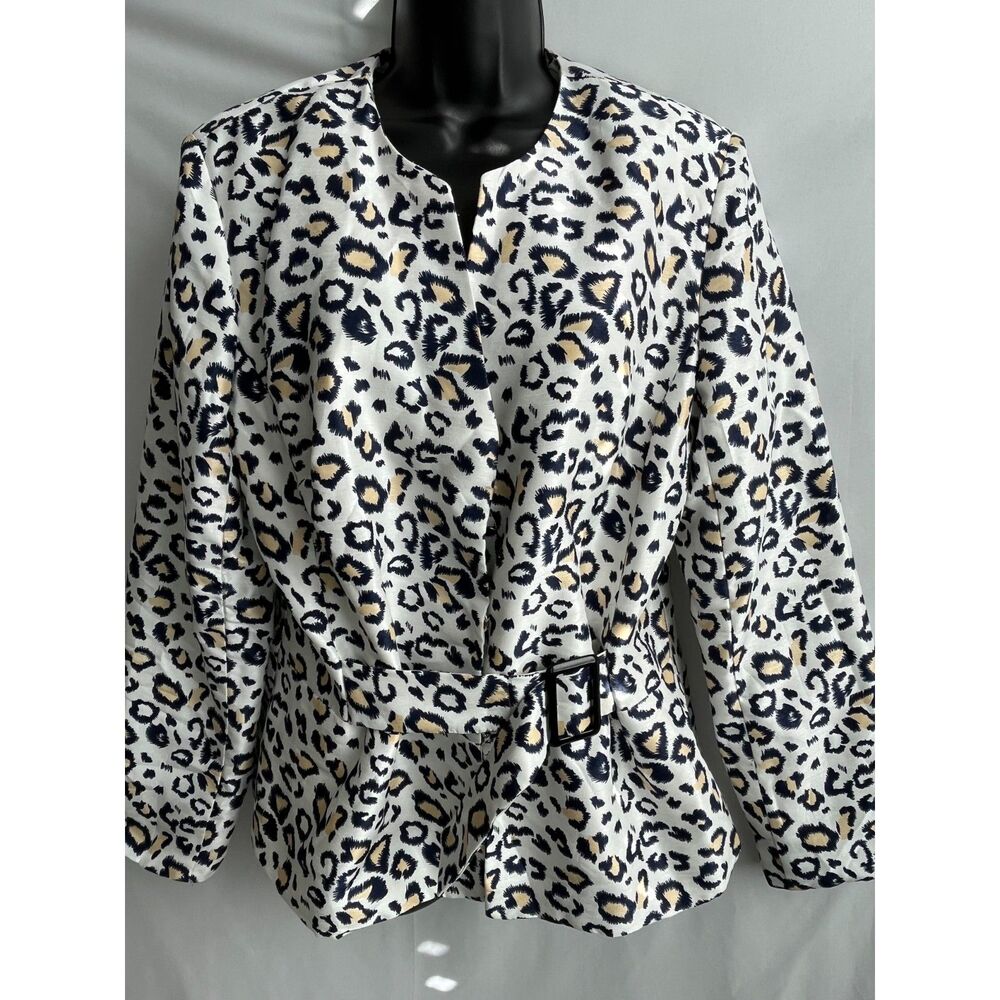Allyson Cara Animal Print 90s Blazer Jacket Sze 12 White Cream Leopard Print 80s